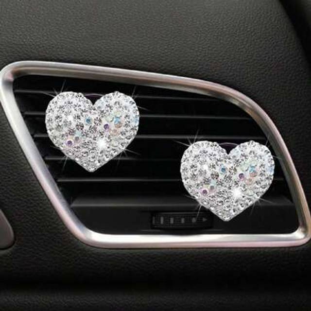 SHEIN 2pcs Rhinestone Studded Heart-Shaped Car Air Freshener Vent Clip, Aromatherapy Diffuser, Peach-Shaped, Car Fragrance To Eliminate Odor And Freshen The
