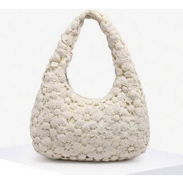 SHEIN 1pc Women&#39;s Retro Punk Rock Boho Beachbag, Crochet Rivet Straw Oil Wax Faux Leather Large Capacity One Shoulder Crescent Bag, Suitable For Going Out,