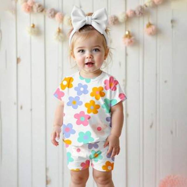 SHEIN Baby Girl Casual Minimalist Crew Neck Short Sleeve T-Shirt And Skinny Shorts 2-Piece Set, Suitable For Spring And Summer