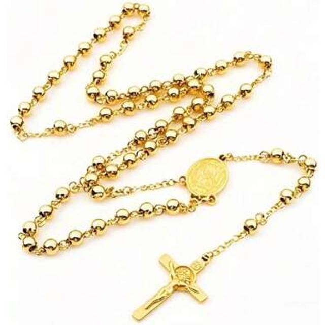 SHEIN 1pc/2pcs/6pcs/12pcs Religion Christian Stainless Steel Necklace For Women Virgin Mary Jesus Cross Pendant Long Beads Chains Fashion Jewelry