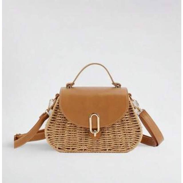 SHEIN Natural And Retro Straw Woven Crossbody Bag, Square And Classic, Exquisite And Retro Leather Buckle, Adjustable Shoulder Strap, Fashion Must-Have, Bea