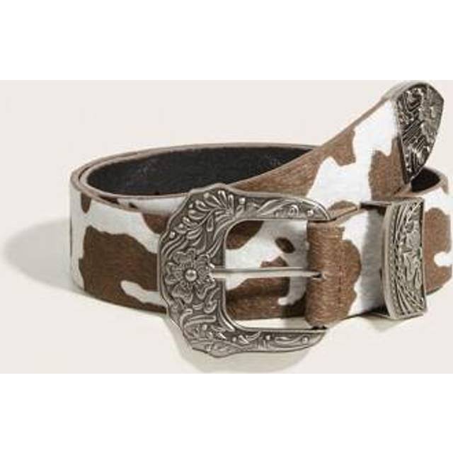 SHEIN 1pc Women&#39;s Western Cowgirl Style Brown Print Belt With Heavy Bead Decor, Suitable For Everyday Wear