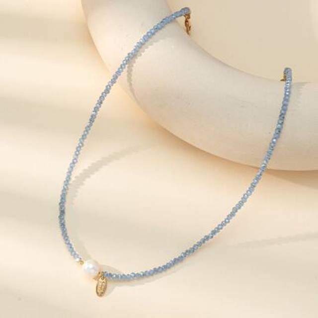 SHEIN 1pc Handmade Crystal & Pearl Decor Choker Necklace (Note: As Pearl Is A Natural Material, The Size And Shape May Vary)