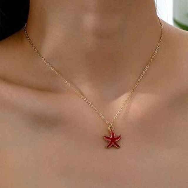 SHEIN 1 Pc Summer Vocation Cute Enameled Starfish Pendant Necklace For Women
