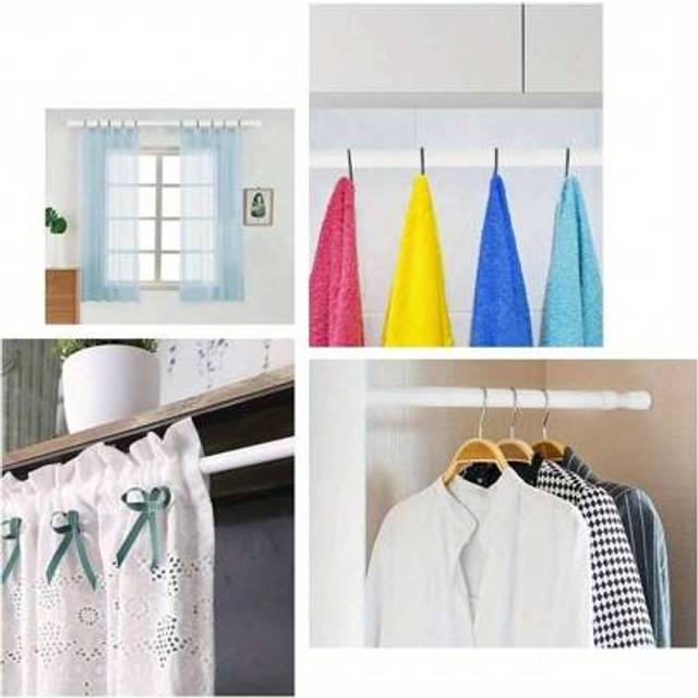 SHEIN Extendable Curtain Poles No Drill Spring Net Curtain Pole 84-150cm Voile Curtain Tension Pole Adjustable Telescopic Rods Extendable For Kitchen Cupboa