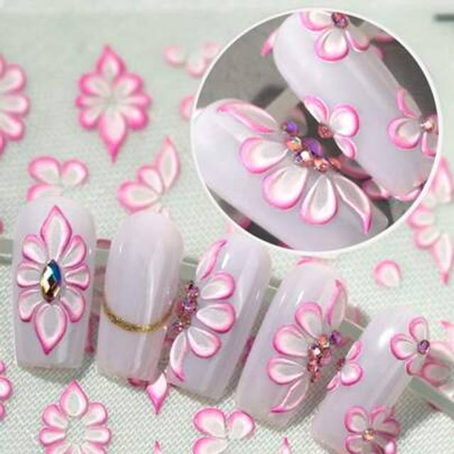 SHEIN 1 Pink And White Ultra Delicate Hand Drawn Decorative Petal Design Nail Art Sticker, Featuring Relief Petal Elements Such As Olive, Butterfly, And Sin