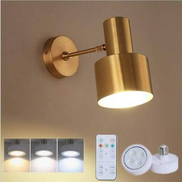 SHEIN Gold Vintage Wireless Battery Operated Wall Sconces, Industrial Cordless Battery Powered Led Wall Lights, Wall Lamp Fixture Indoor With Remote Control