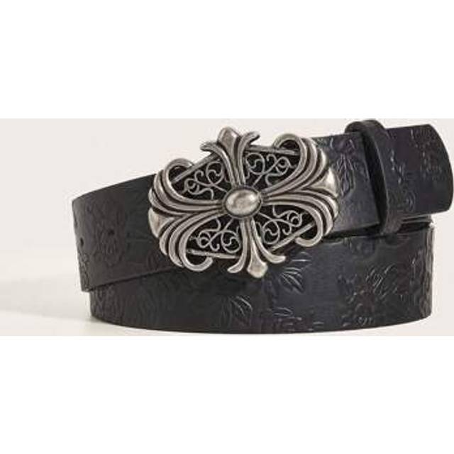 SHEIN 1pc Women&#39;s Retro Alloy Buckle Printed PU Waist Belt, Suitable For Western Cowboy Style