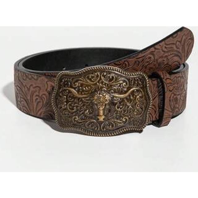 SHEIN 1pc Women&#39;s Western Style Embossed Vintage Buckle Leather Belt Festival Halloween