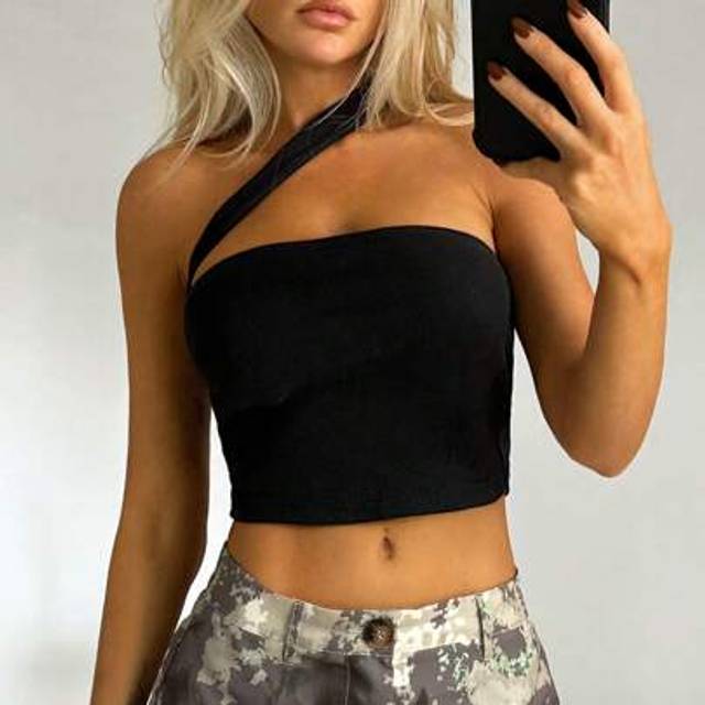 SHEIN Summer TopsSolid One Shoulder Crop Top