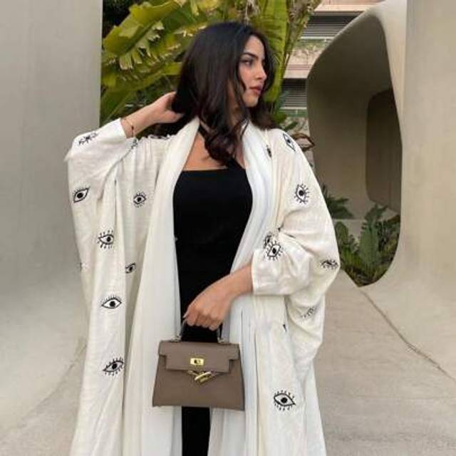 SHEIN Style Embroidered Long Robe, Arabic White Linen Robe For Women, Outerwear, Modest Kaftan
