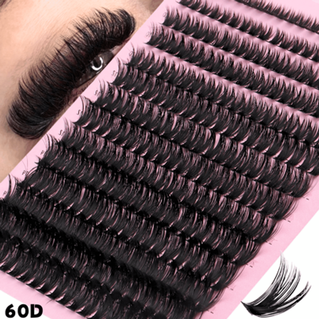 SHEIN 280 Cluster Russian Manga Design Long Slim 60D Cat Eye Segmented False Eyelashes, 8-16mm Mixed Size Set, Natural Soft Thick & Voluminous Look, DIY Hom