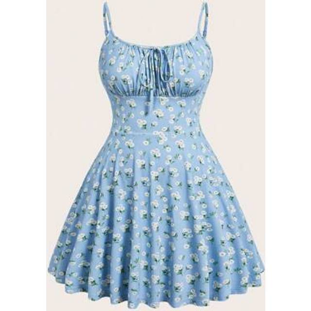 SHEIN Summer Sexy Light Blue Knit Bodycon Mini Dress With Spaghetti Strap,Sun Dresses For Women,Sundress