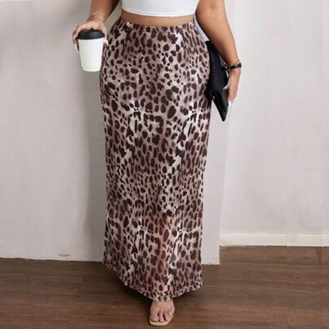 Franclia Plus Size Women&#39;s Simple Leopard Print Skirt For Daily Wear Maxi Women Outfit