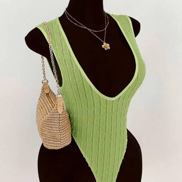 SHEIN Wide Top Narrow Bottom Deep V-Neck High Waist Cutout Bodysuit