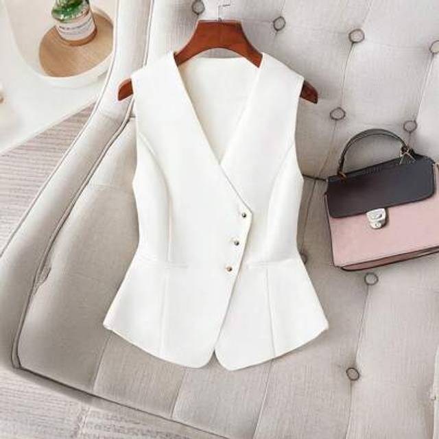 SHEIN Women&#39;s Summer Slim Fit Elegant Short Vest, Single Breasted Sleeveless Top Suit Jacket