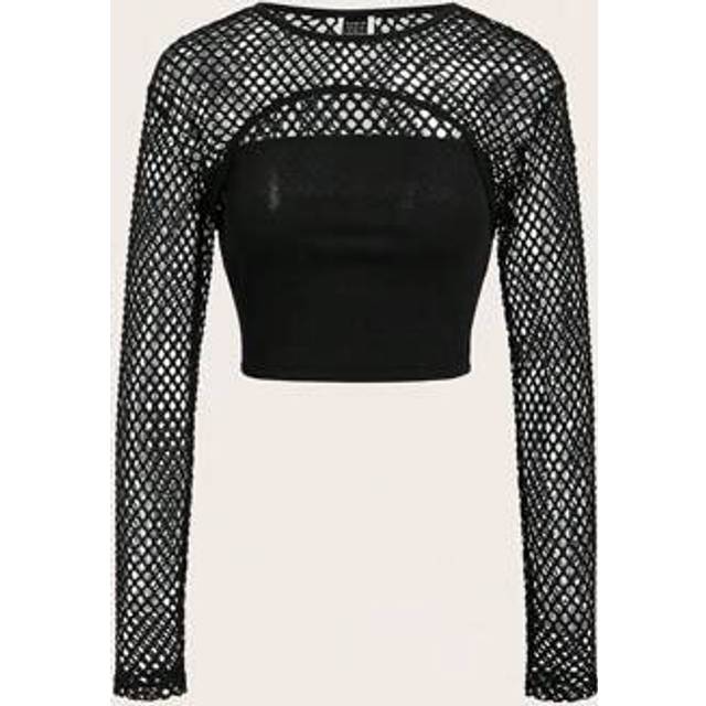 SHEIN Solid Mesh Super Crop Top & Tube Top