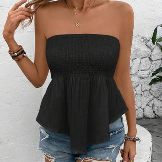 SHEIN Women Casual Solid Color Bandeau Tube Top