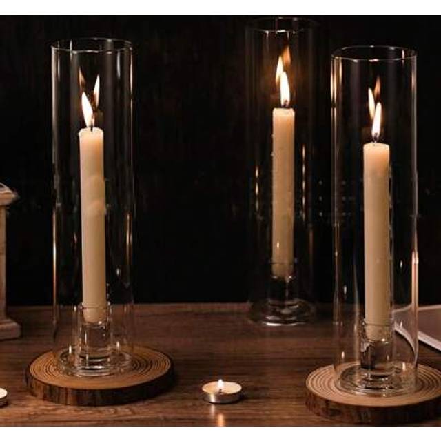 SHEIN 1 Set Glass Candle Holder, Cylindrical Pillar Glass Candle Holder With Tall Wax Candle, Transparent Glass Cover And Chimney Lid Suitable For Cone Cand