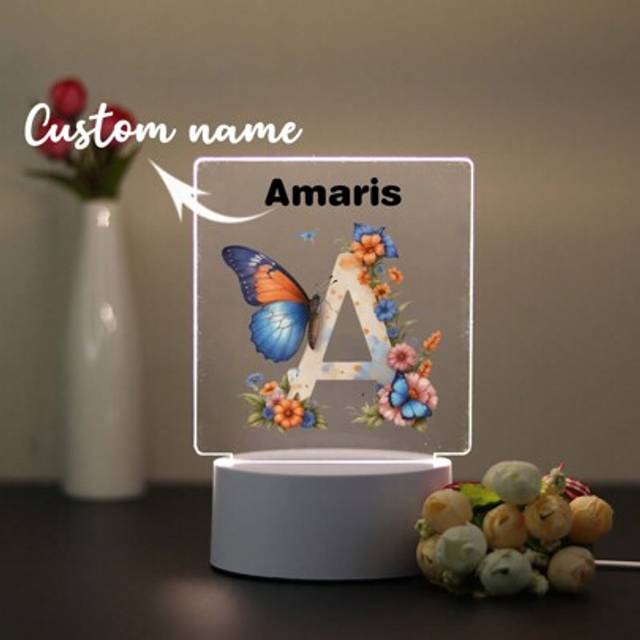 SHEIN 1pc, Custom Personalized Name Light Plate, Custom Butterfly Flower Nightlight, Custom Gift For Male And Female Friends, Gift For Friends, Custom Birth