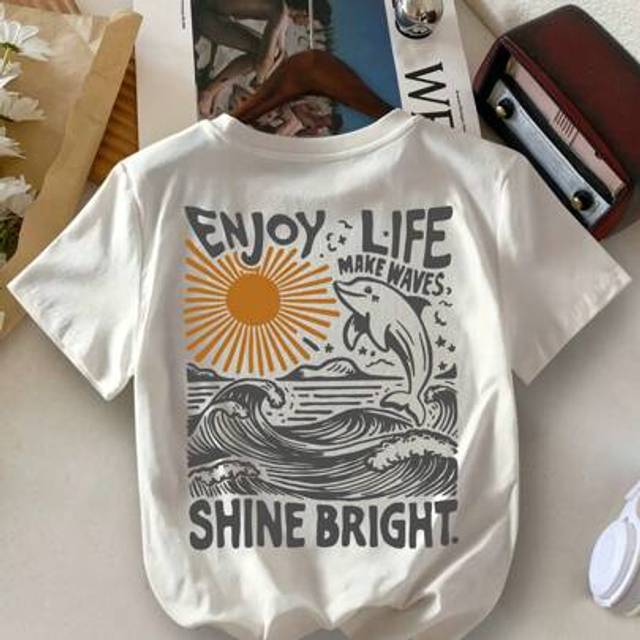 SHEIN Young Boy Casual Dolphin Letter Print Fashion Round Neck Tee For Summer