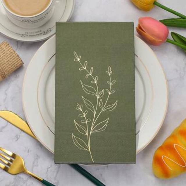 SHEIN 20pcs, 2025 New 2-Ply Sage Green Foil Leaf Napkins, 13x15.75 Inches - Wedding Birthday Garden Party Decorative Napkins, For Restaurant, Kitchen, Cafe