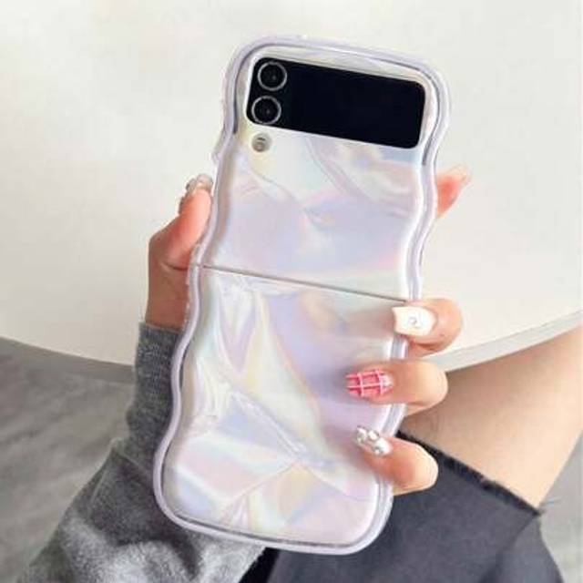 SHEIN Cartoon Marble Wave Case Compatible With Galaxy Z Flip6 Z Flip5 Z Flip4 ZFlip 3 Colorful Rainbow Shockproof INS Soft Korea Cover ï»¿