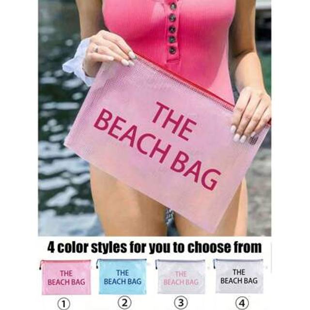 SHEIN 1pc Stylish Waterproof Pvc Beach Bag With Colorful Letter Print - A4 Size, Transparent Cosmetic Pouch With Nylon Zipper, Ideal For Swimming, Diving &