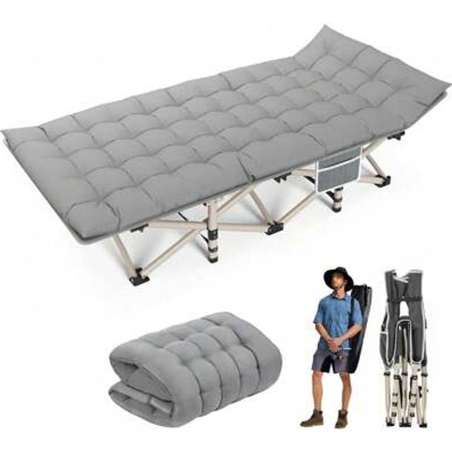 SHEIN Sleeping Cot Single Folding Bed Portable Cots Folding Bed With Thick Mattress Mat Camping Travel Cot For Adults, Heavy-Duty Comfortable Military Army