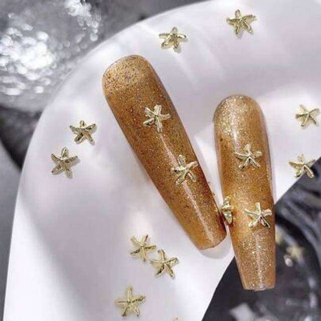 SHEIN Spring Summer Mini Gold Starfish Nail Charms Ocean Style Nail Art Decorations 10pcs 3D Alloy DIY Nails Gems Gift For Girls Phone Cases Shoes Clothes B
