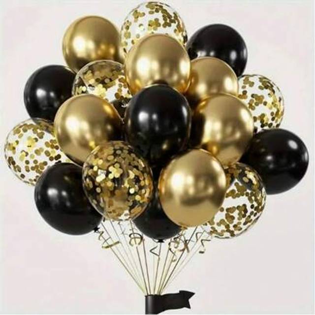 SHEIN 35pcs/46pcs/107pcs/108pcs 10inch/12inch Romantic Metal Gold, Black, Gold Shiny Latex Balloons Set, Suitable For Valentine&#39;s Day, Graduation Party, Out