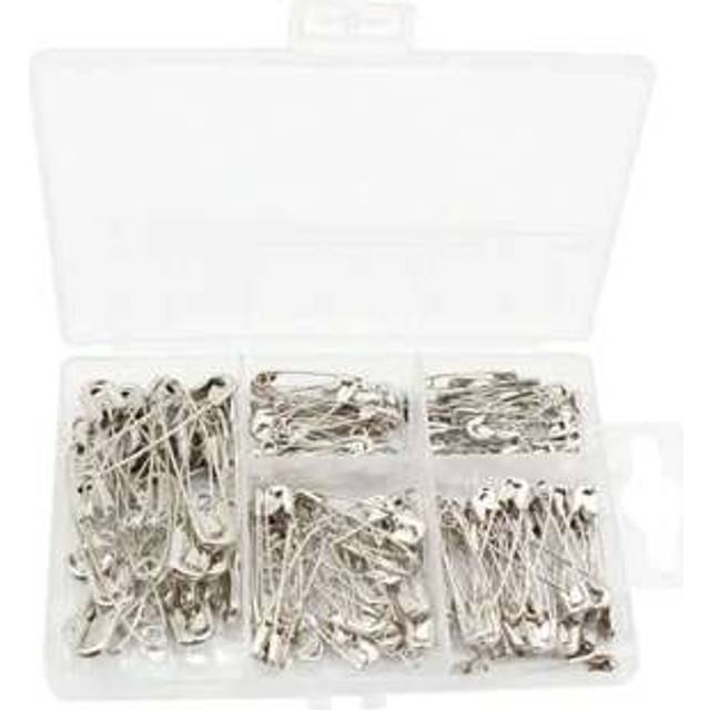 SHEIN 150Pcs Silver Plated Nickel Safe Locking Brooch Pin Set In Small Grid Box