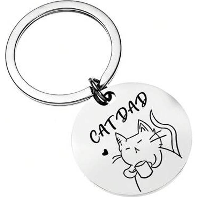 SHEIN 1pc Cute Cat Dad Themed Stainless Steel Key Chain, Pet Lover Gift, Backpack Keychain, Swivel Clasp Design