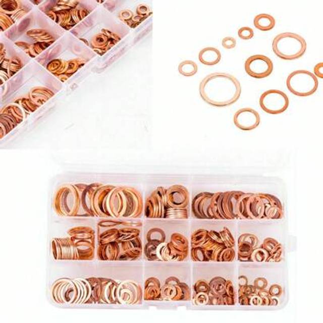 SHEIN 100PCS Copper Crush Washer Gasket Set Flat Ring Seal Assortment Kit