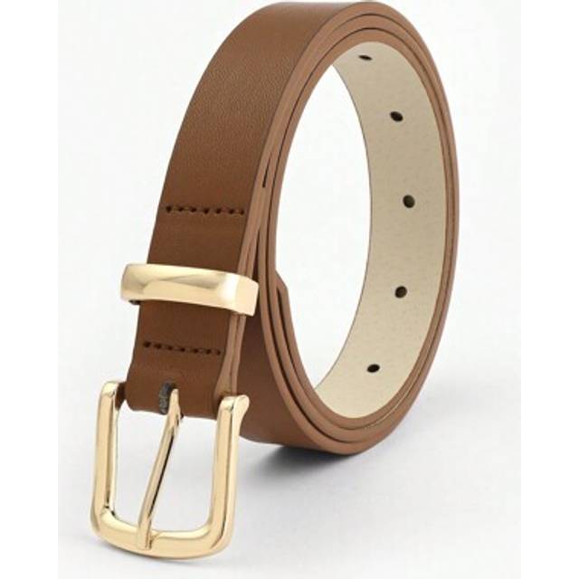 SHEIN 1pc Fashionable And Simple Brown Belt With Gold Alloy Ring And Buckle Summer, School