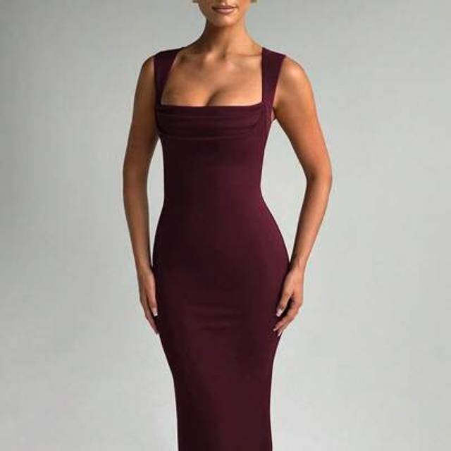 SHEIN Summer Women Sleeveless Square Collar Bodycon Elegant Long Dress Sexy Party Dress Evening, For Cocktail