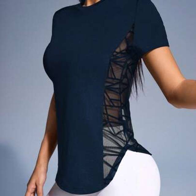 SHEIN Women&#39;s Yoga Side Panel Simple Short Sleeve T-Shirt