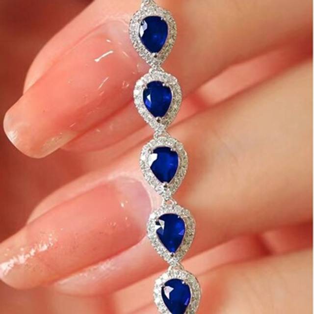 SHEIN Luxury 925 Sterling Silver Teardrop Pear Shaped Geometric Engagement Gift Jewelry Bracelet For Women, Blue/Green/Purple