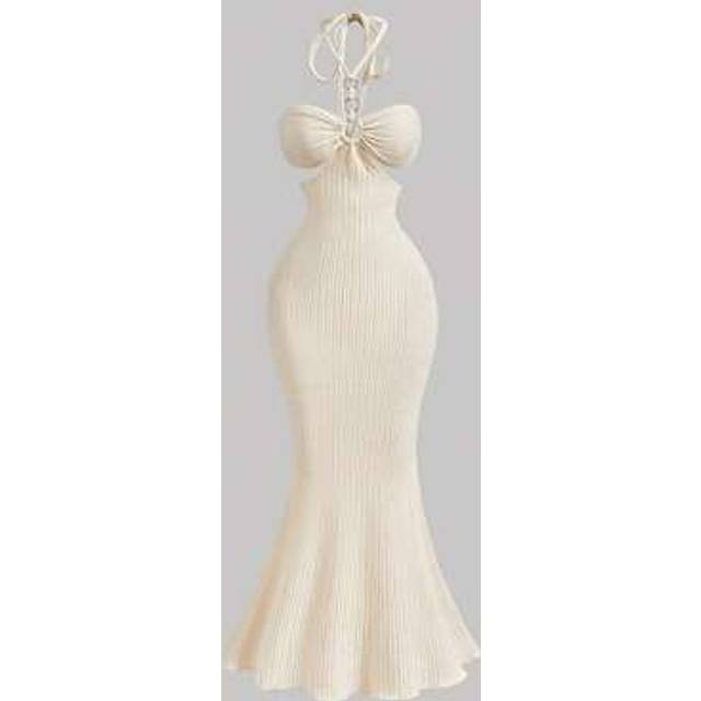 SHEIN Women&#39;s Apricot-Color V-Neck Maxi Kaftan Dress, Beach Holiday,Boho,Beach Vacation,Country Concert Outfit, Festival, Crochet Dress