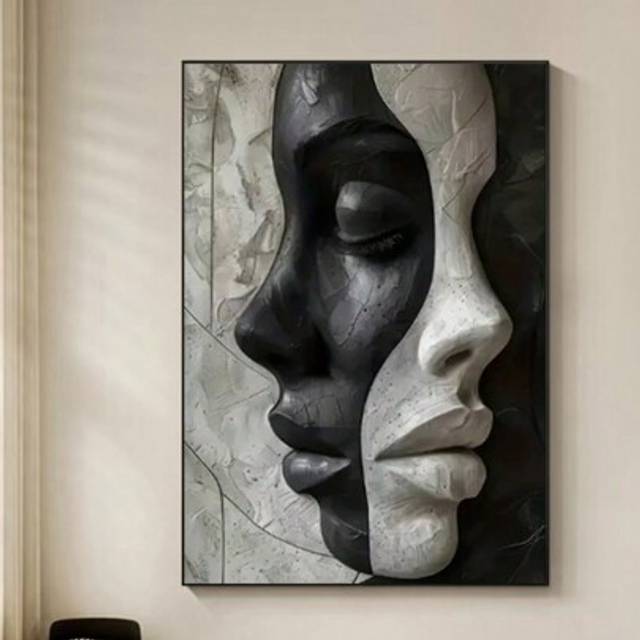 SHEIN 1pc DIY Diamond Painting, Abstract Black & White Face Art, Diamond Art Home Decor Painting, Modern Wall Art, Suitable For Living Room & Bedroom Wall H