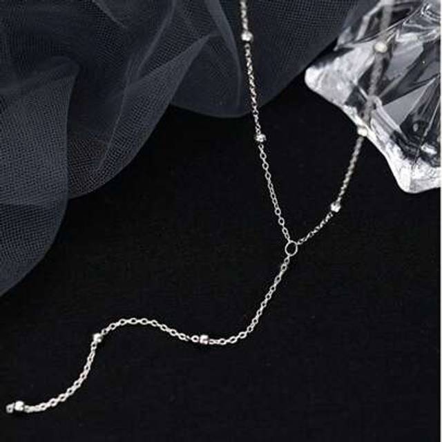 SHEIN 925 Sterling Silver Y-Necklace Elegant Sexy Style Thin Chain Clavicle Necklace For Women Jewelry Gift Party Accessories