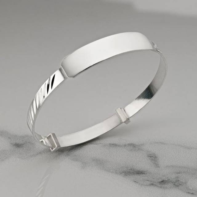 Sterling Silver Engraved Baby and Small Child Expandable ID Bangle