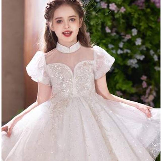SHEIN Young Girls&#39; Princess Dress Elegant Embroidered Luxurious Party Gown Cute Puff Sleeve Fluffy Birthday/Baptism Dress