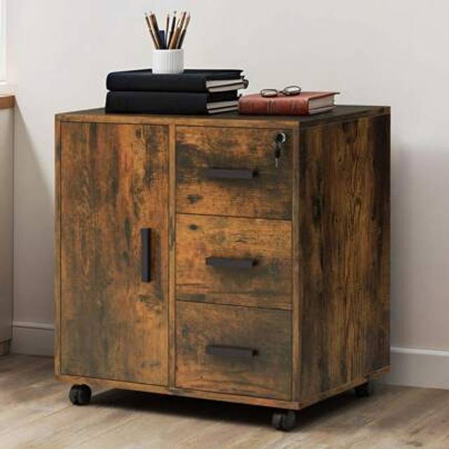 SHEIN Mobile File Cabinet, 3-Drawer Lockable Filing Cabinets For Home & Office, Printer Stand, Storage Cabinet With Drawers 1 Door 4 Wheels, Office Storage