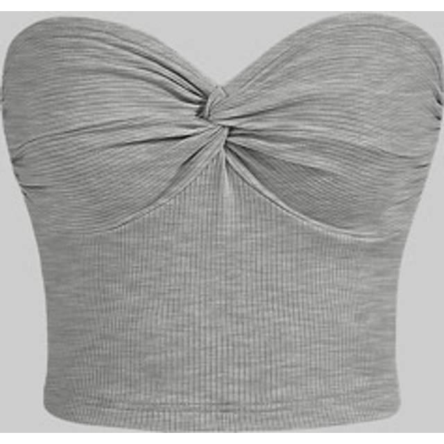 SHEIN Twist Front Ribbed Slim Fit Knit Tube Top