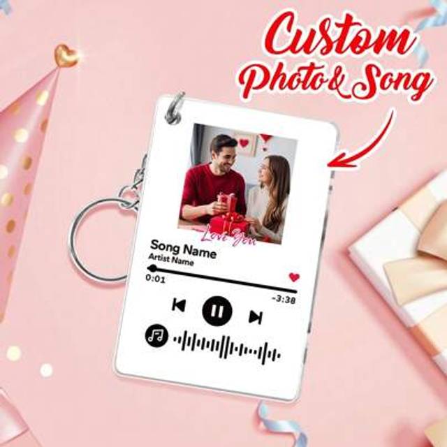 SHEIN 1pc Couple Custom Photo Keychain Gift, Personalized Acrylic Engraved Music Code Keychain For Couple, Personalized Music Code Keyring, Personalized Mus