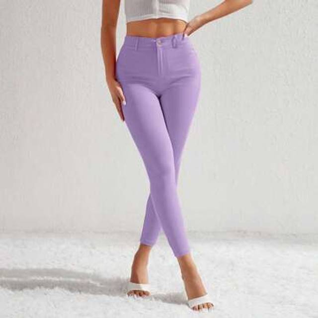 SHEIN Women&#39;s Casual Cropped Pants: Stylish Purple Woven Fabric Ankle Pants With Zipper Detail