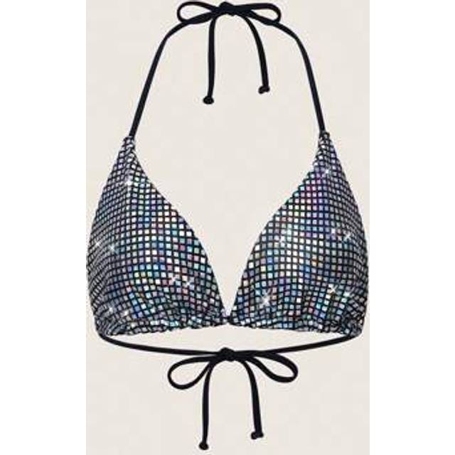 SHEIN Summer Beach Women&#39;s Colorful Shiny Halter Neck Swimwear Top