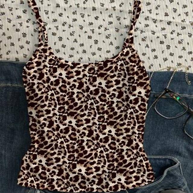 SHEIN Teen Girls Casual Leopard Print Camisole Tank Top, Sleeveless Snug Fit Summer Shirt