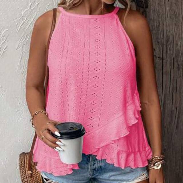 SHEIN Plus Size Women Fashion Casual Holiday Ruffled Hem Cami Top